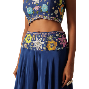 Giacca blu e Palazzo con motivo floreale ricamo all'ingrosso donna abbigliamento etnico OEM abbigliamento fornitore di abbigliamento - Product Image 4