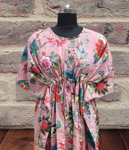 Guleen, vestido caftán de algodón rosa de estilo informal para mujer, vestido largo fluido de talla grande con cintura Natural, ropa para todas las estaciones - Product Image 2