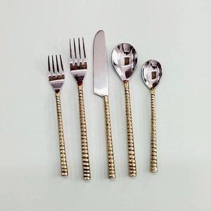 Nouveau ensemble de couverts personnalisés en argent de luxe Portugal avec bracelet coupe ronde design poignée en or ensemble d'ustensiles - Product Image 1