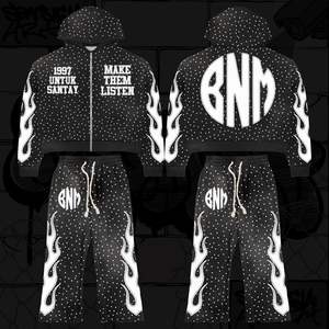 Survêtement en strass pantalon de survêtement évasé empilé et ensemble de sweat à capuche imprimé bouffant lavé à l'acide survêtement en détresse survêtement de marque personnalisé - Product Image 3