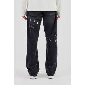 Pantalons en jean pour hommes en gros, logo personnalisé noir, pantalon droit élégant, mode masculine, streetwear, pantalon en jean délavé - Product Image 4