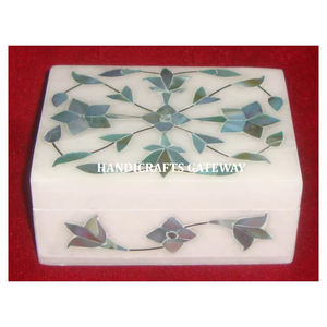 Joyero de nácar verde con incrustaciones de mármol blanco hecho a mano de forma Rectangular para regalo de negocios y decoración del hogar al por mayor - Product Image 1