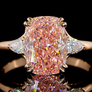Bague de fiançailles élégante en argent 925 avec trois pierres de moissanite rose en forme de coussin et de poire, 3,24 carats, bijoux de mariage raffinés - Product Image 2