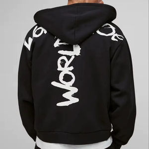 Sudadera Negra Extra Grande para Hombre 2025, Sudadera con Capucha Transpirable, Bordada y Estampada, con Cierre de Cremallera, Algodón Grueso de Alta Calidad - Product Image 1