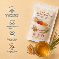 Thé de relaxation pour la gestion du cortisol, soutien vitalité, sans caféine, étiquette nette, sachet à base de plantes 3g, 15 unités