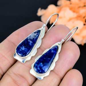 Boucles d'oreilles en Sodalite Bleue, Argent Sterling 925, Or, Certifiées IGI, Bijoux Faits Main pour Femme, Élégantes pour Anniversaire ou Soirée - Product Image 5