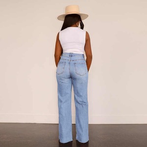 Pantalones informales clásicos de cintura alta con bolsillo, pantalones de pierna ancha, pantalones vaqueros de mezclilla para mujer, pantalones vaqueros transpirables, pantalones cargo, pantalones vaqueros OEM para mujer - Product Image 4