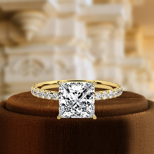 Bague de fiançailles classique en or massif 14K personnalisable certifiée IGI 3ct alliance taille princesse pour femmes fêtes en diamant - Product Image 3