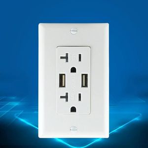 ปลั๊กไฟอัจฉริยะ PC แบบสองช่องเสียบ สีขาว พร้อมพอร์ต USB ปลั๊กแบบ USA 15A มีสวิตช์ สำหรับใช้ในบ้านหรือสำนักงาน - Product Image 1