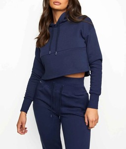 Nouveau style, sweat-shirt à capuche en polaire à manches longues uni brodé avec logo personnalisé pour femmes, pantalon survêtement empilé, ensemble 2 pièces pour l'hiver - Product Image 5