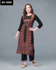 อินเดียแบบดั้งเดิมสวมใส่พร้อมที่จะสวมใส่เสื้อเครพเคอร์ทิสพิมพ์ดิจิตอลแบบลำลองและสวมใส่ทุกวันคอลเลกชัน Kurtis ง่าย - Product Image 3