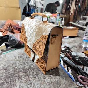 Custom Floral Embossed Cowhide Leather <b>Briefcase</b> Bag Tassel Durable Bohemian Western Style Waterproof Eco-Friendly Zipper Ready - Product Image 3