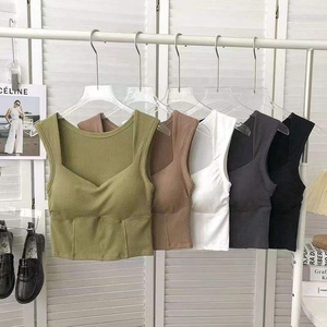 Camisolas con cuello en V, cuello cuadrado, sin mangas, color sólido, camiseta sin mangas para mujer - Product Image 2