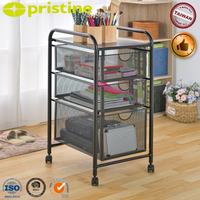 Chariot de rangement utilitaire moderne à 3 niveaux et 4 roues en métal thermolaqué pour la maison, le bureau, l'entrepôt, la chambre - Fabricant taïwanais