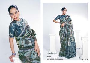 Hermoso Sari de seda satinada de primera calidad con piedra de mano y bordado perfecto para todas las ocasiones - Product Image 3