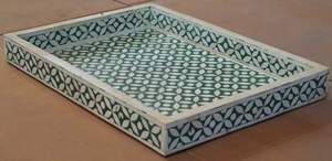 Handcrafted Horn Inlay Wooden Tray-Eco-friendly Luxury <b>Indian</b> Durable Multi-purpose Serving Tray - Product Image 3