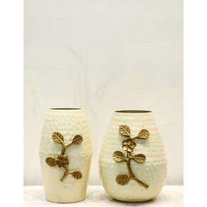 Handcrafted <b>Black</b> Metal Flower Vase Set Of 3 Antique Hammered Iron Vases With <b>Gold</b> Leaf Accents For Home Living Room <b>Decor</b> - Product Image 6