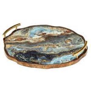 Bords et poignées en métal plaqué or de haute qualité pour forme ronde Plateau de service en marbre de qualité supérieure Fourniture d'ustensiles de cuisine pour la maison et l'hôtel - Product Image 6