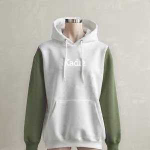 Sweat-shirt à capuche unisexe Kadia blanc et vert olive, manches raglan, coupe ample, en coton French Terry, décontracté, pour l'automne - Product Image 1