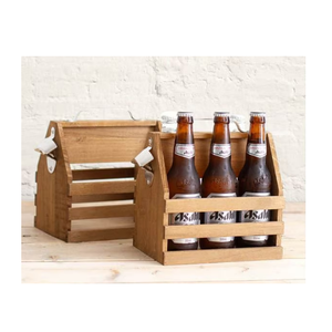 Porte-bouteille en bois fait à la main, 6 paquets, caddie de bouteille en bois de bière avec ouvre-bouteille - Product Image 1