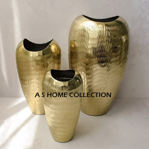 Hermoso florero de lujo con textura dorada para boda y decoración del hogar Juego de 3 jarrones de metal de aluminio - Product Image 1