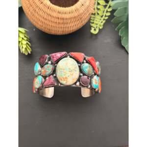 Annie Spencer Fashion <b>Cuff</b> <b>Bracelet</b> Multi-Strone Cluster Design in Sterling <b>Silver</b> - Product Image 1