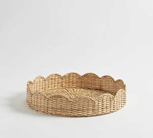 Hot Sale Handwoven Scalloped Rattan <b>Round</b> <b>Tray</b> <b>Table</b> Decoration Wicker <b>Round</b> <b>Tray</b> Variety of Sizes From Vietnam Manufacturer - Product Image 1