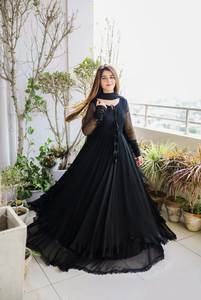 Dernier modèle FATEMA FASHION, Salwar Kameez en Georgette à franges avec dentelle, avec Dupatta, séchage rapide, noir, pour les fêtes, toutes saisons - Product Image 4