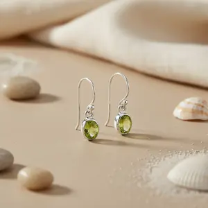 Pendientes Colgantes de Plata 925 con Peridoto, Perla de Agua Dulce, Esmeralda, Diamante, Chapado en Oro, Forma de Flor para Mujer, para Bodas - Product Image 3