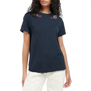 Attractive Design Shirts wholesale Women Custom machine shoulder Embroidery T-shirt half Sleeve Women Fitted Street Wear Shirt