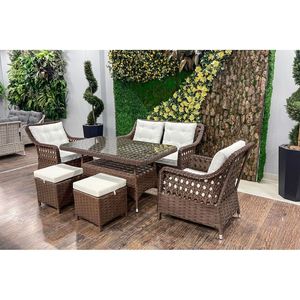 Cordoba, muebles modernos para comedor al aire libre, grupo de asientos de ratán con marco de madera y Material PE para juegos de jardín o juegos de patio - Product Image 2