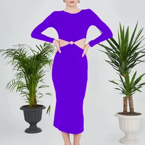 Thin Strap Long Sleeve Purple Midi Length Backless Sandy Dress Sandy Fabric