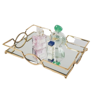 Plateau à miroir en verre et en métal Plateau à miroir de Noël en métal de forme ovale pour hôtels et décoration de table - Product Image 3