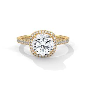 Anillo de Compromiso con Halo de Diamantes Cultivados en Laboratorio de 2 Quilates, Claridad VVS, Oro Amarillo, Rosa o Blanco de 14K/18K, Corte Redondo con Halo en Forma de Cojín - Product Image 2