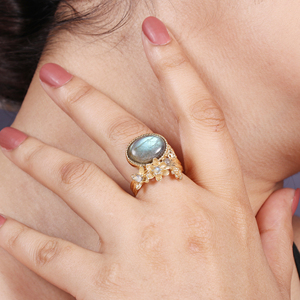 2025 nuevo diseño 925 plata esterlina anillo chapado en oro labradorita 18K chapado en oro - Product Image 3