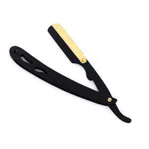 Rasoirs de rasage de barbier de qualité supérieure rasoir de rasage en acier inoxydable à bord droit enduit de couleur noire, pochette en cuir à la demande - Product Image 1