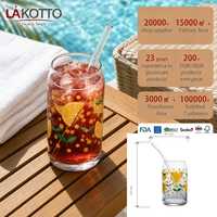 LAKOTTO Gobelet en verre imprimé citron 460 ml avec paille, verrerie en gros, approvisionnement en vrac, cadeau promotionnel, impression de logo personnalisé, OEM