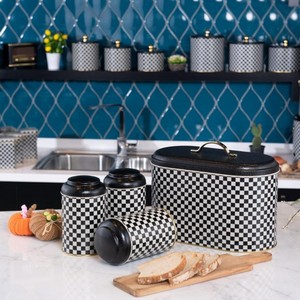 ชุดครัวกล่องดีบุกทรงกลมลายตารางหมากรุกพร้อมฝาโดม4ชิ้น - Product Image 1