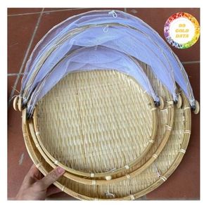 ตะกร้าไม้ไผ่ทรงแบนดีไซน์สวยหลากหลายขนาด99ทองสำหรับช่างฝีมือ - Product Image 3