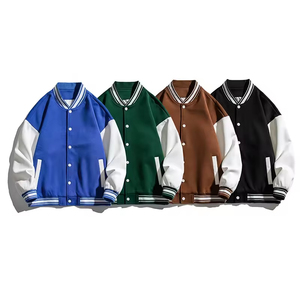 Veste universitaire unisexe personnalisée OEM, broderie, baseball, patchwork, devant noir, manches d'hiver, style couple - Product Image 2