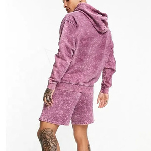 Conjunto de chándal informal deportivo de dos piezas con estampado de logotipo personalizado y forro polar transpirable para hombre con Sudadera con capucha y pantalones cortos - Product Image 6