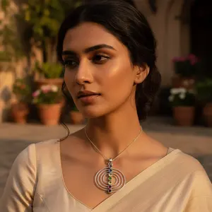 925 Sterling Silver <b>Chakra</b> Pendant Necklace Gold Plating Gemstone Jewelry Featuring Religious Style Link Chain Diamond Pearl - Product Image 1