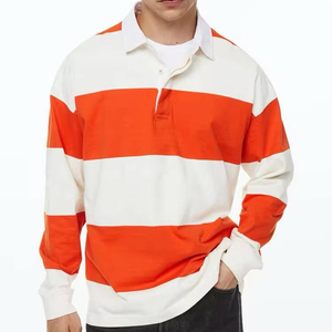 เสื้อโปโลแขนยาวลายทางสำหรับผู้ชาย ผ้าฝ้าย 100% ปักโลโก้ตามสั่ง เสื้อโปโล/เสื้อโปโลผู้ชาย พร้อมบริการ OEM - Product Image 3