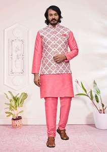 Proveedor Mayorista de Tela de Seda Mezclada, Kurta Pijama de Color Sólido, Ropa Festiva Cómoda para Hombre, Exportación Global de Alta Calidad - Product Image 6