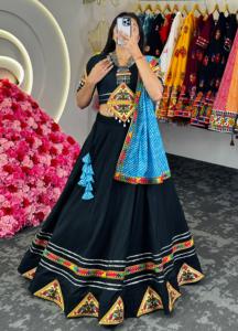 Dandiya ชุดเต้นรำ choli-navratri, เฉพาะอินเดียดั้งเดิม chaniya choli-navratri เครื่องแต่งกายเทศกาล-กระโปรงพิมพ์ลายบล็อกมือ - Product Image 2