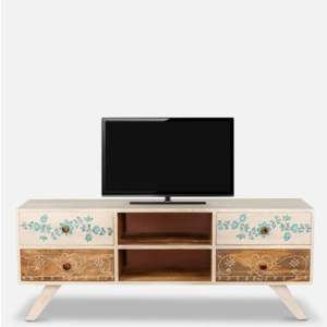 Consola de TV de madera con mango Athens con acabado blanco de socorro Diseño ecléctico Juego de sala de estar para televisores de hasta 43" - Product Image 2