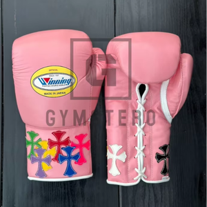 Gants de boxe en cuir à lacets GYMSTERO de haute qualité, avec sangle de poignet réglable, design respirant et rembourrage épais à 4 couches - Product Image 1