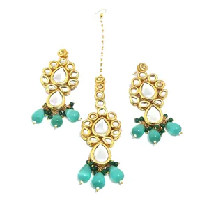 Ensemble de collier Royal Kundan Meenakari plaqué or et rhodium pour mariages et cadeaux, avec des perles et des diamants comme pierres principales - Product Image 5