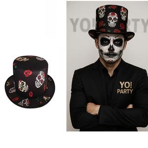 Cappello a cilindro per adulti con stampa completa teschi di zucchero e rose Día De Los Muertos e accessori di Halloween #35904 - Product Image 1
