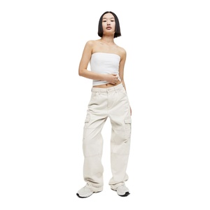 OEM ODM Mujeres Blanco Cargo Pantalones con cremallera frontal Bolsillo trasero Plisado frontal Casual Cremallera Baggy Algodón Cargo Hip Hop Pantalones - Product Image 1